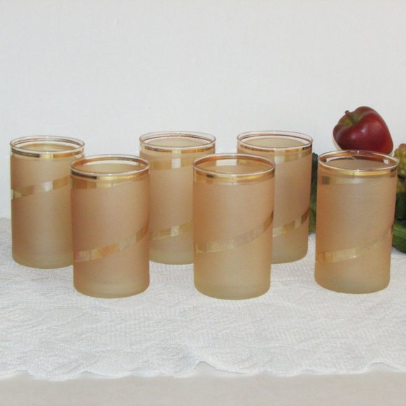 Juice Glasses Frosted Peach Swirl Schnapps Whiskey Glass Set Of 6 - Picture 5 of 7